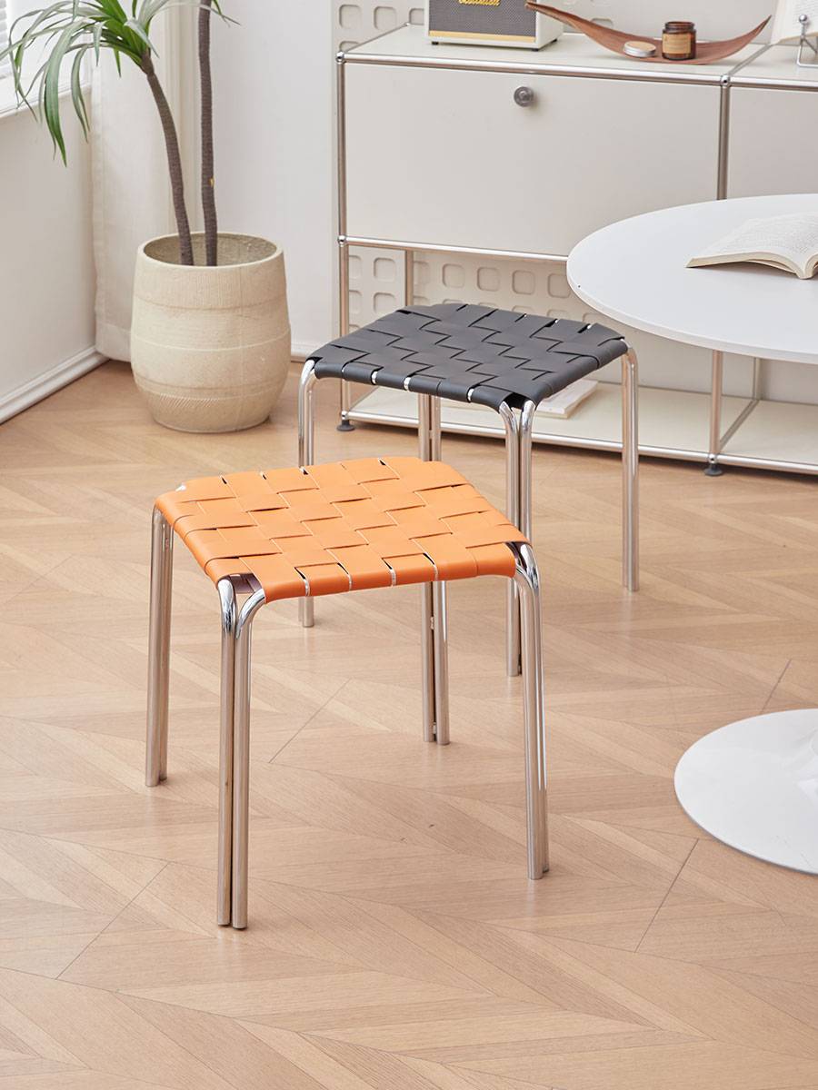Stools can stack the household dwarf stool saddle leather, knitting food stool, small bench light luxury iron art cubic makeup, makeup, shoe stool