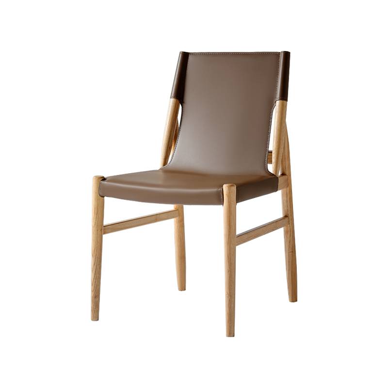 Simplified luxury saddle leather dining chair Modern master design sense original wooden chair high -end hotel meeting to negotiate solid wood chairs