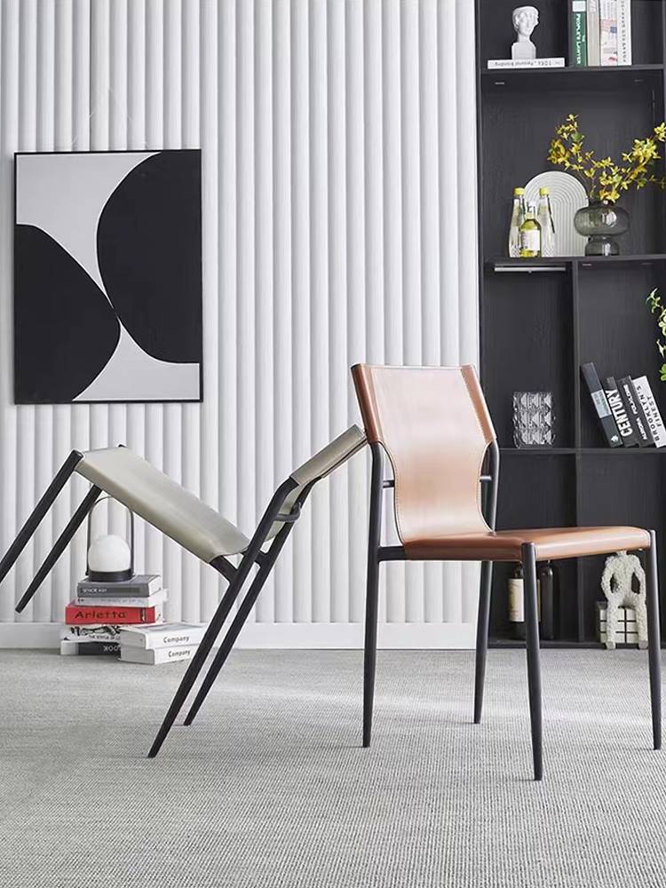 Eisenlang special dining chair family intention -based minimalist saddle leather chair designer designer back stool restaurant can stack dining tables and chairs