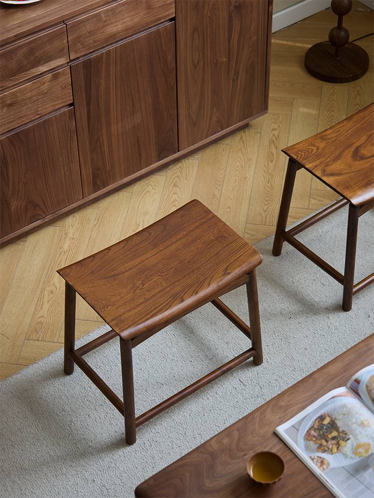 North Elm Chinese Solid Wooden Stool Modern Simple Home Dwarf Shooting Stool Stool Old Elm Wood Stool Saddle Stool