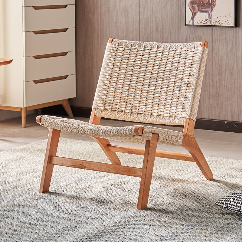 Nordic solid wood sofa chair single -person saddling leather rope chair Japanese -style balcony coffee table coffee table lazy chair
