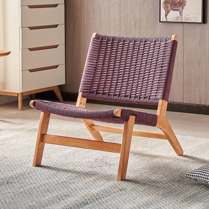 Nordic solid wood sofa chair single -person saddling leather rope chair Japanese -style balcony coffee table coffee table lazy chair