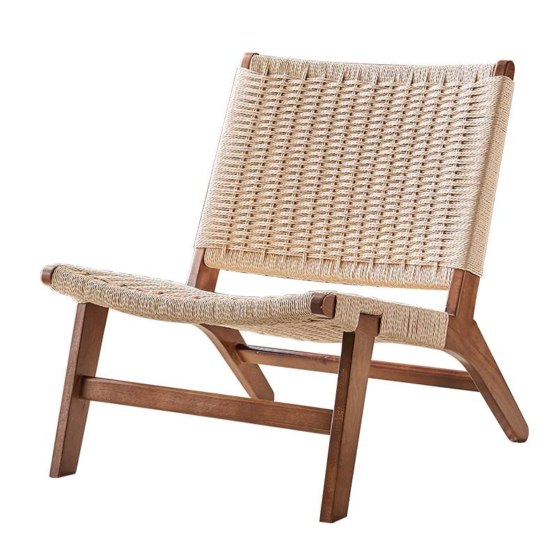 Nordic solid wood sofa chair single -person saddling leather rope chair Japanese -style balcony coffee table coffee table lazy chair