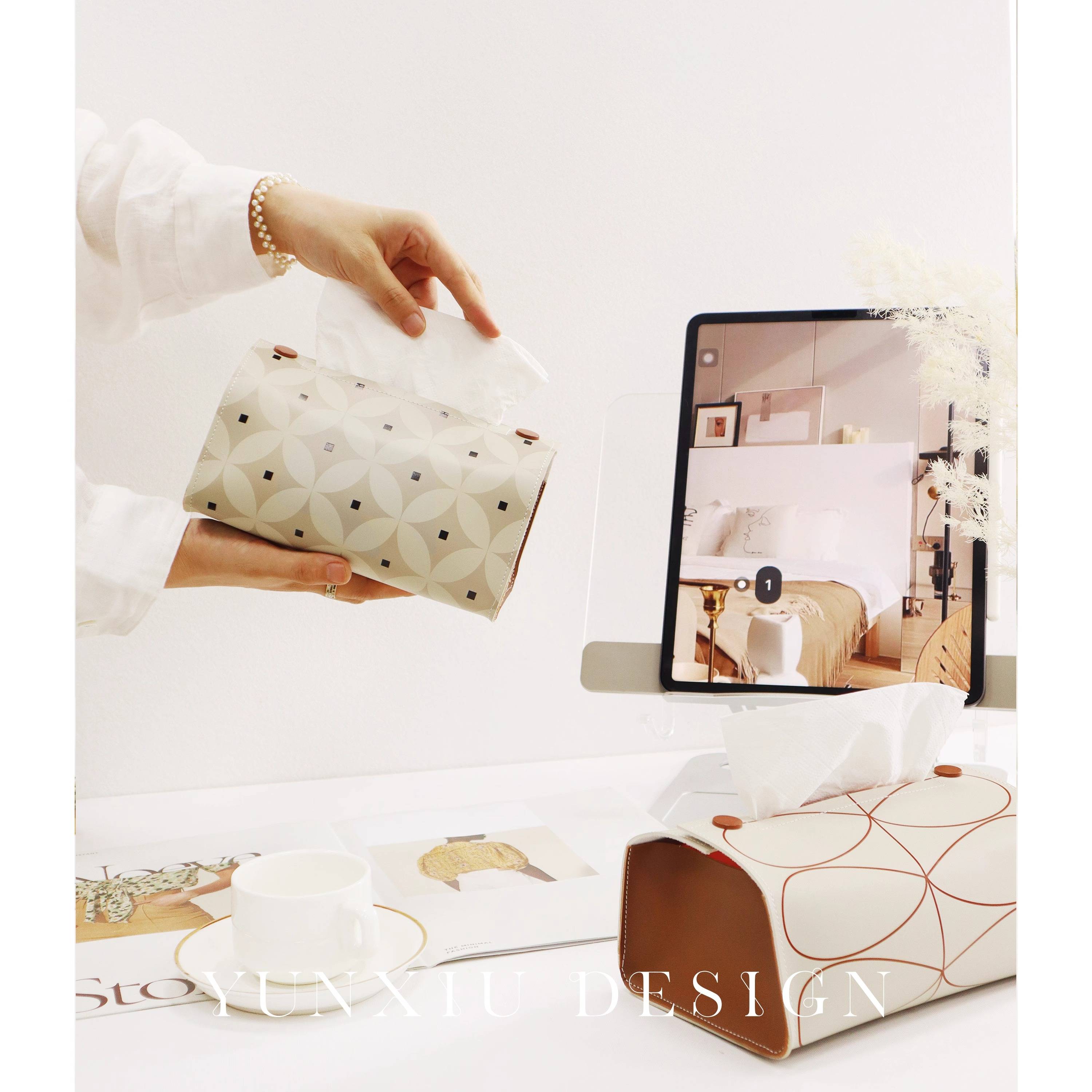 Original design saddling pimped brown series of high -end sensing paper box tea wood color medium -old paper towel decorative box simple