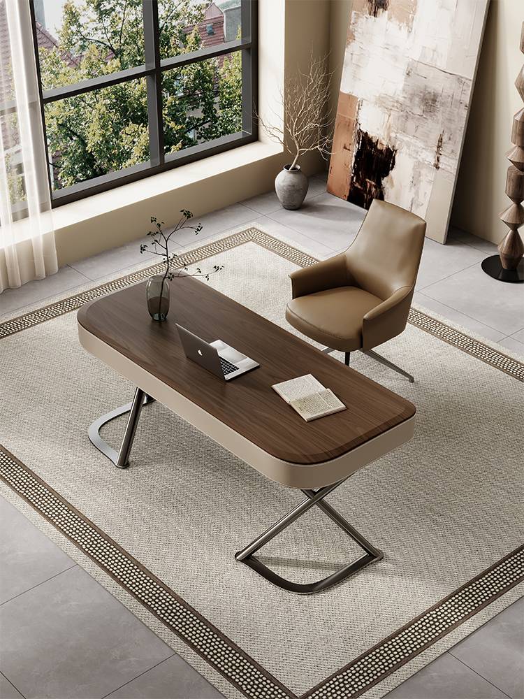 High-end wood desk for saddles, light and modern, home-based walnut-covered computer table for bedrooms
