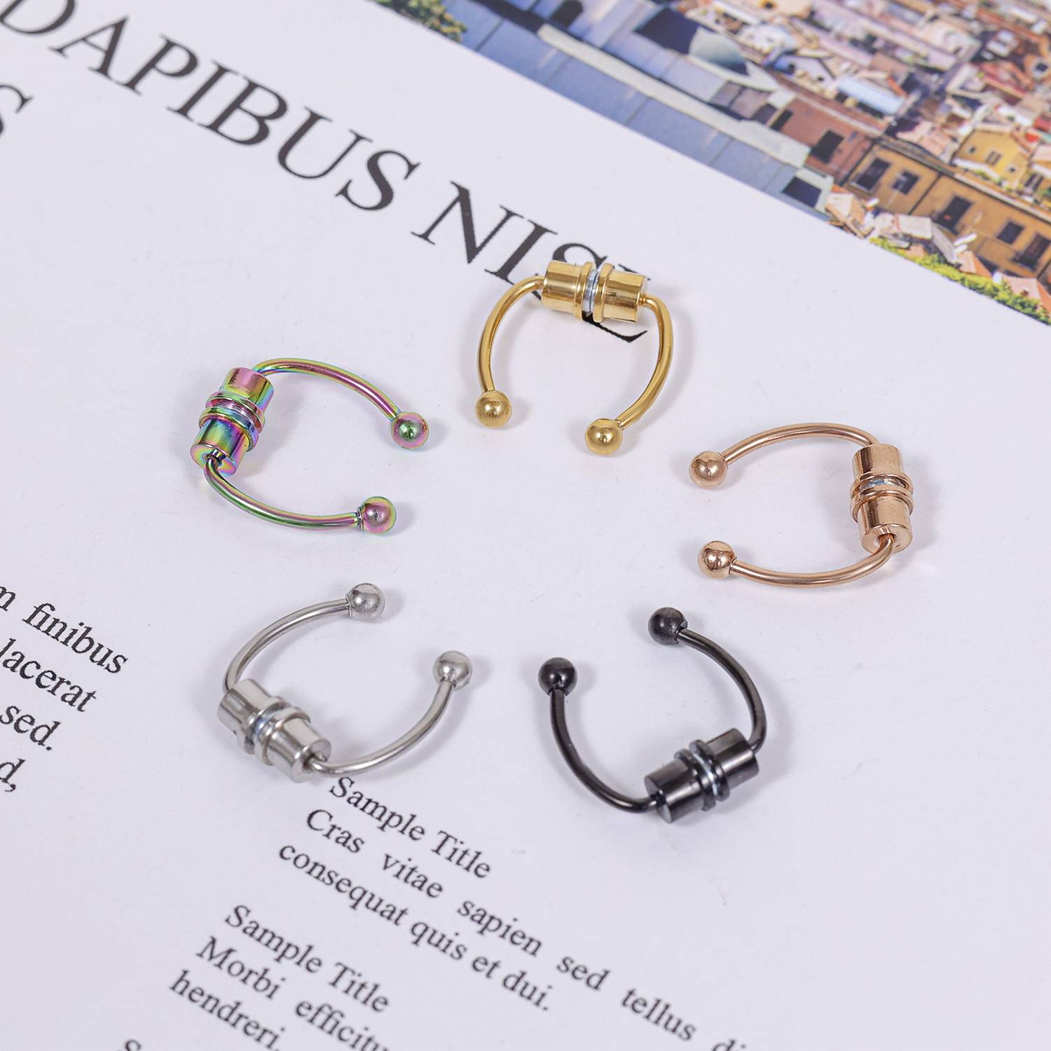 Strong sucking magnets free of hole horseshoe nightclub medical steel nose nail fake nasal ring INS personality trend export Europe and the United States