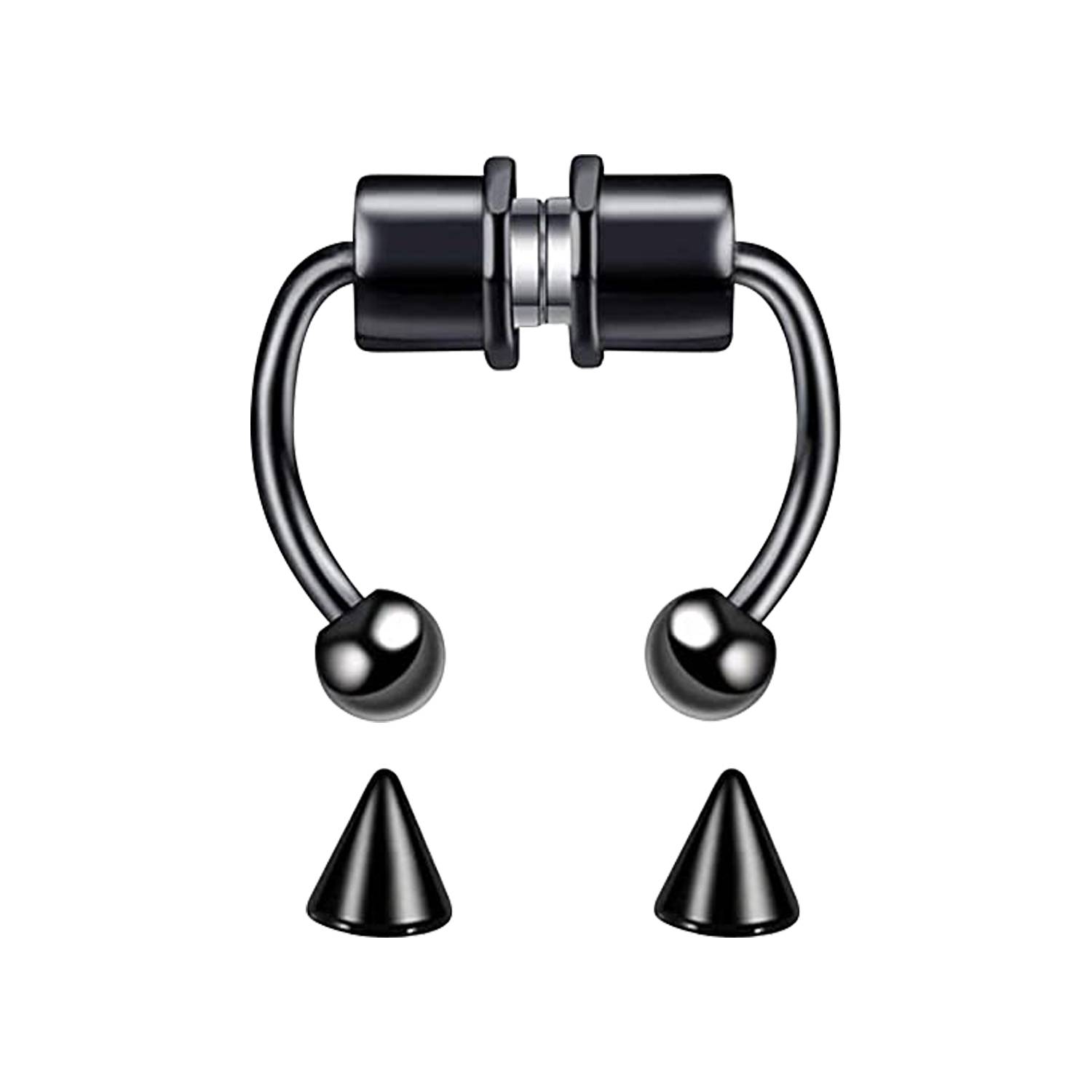 Strong sucking magnets free of hole horseshoe nightclub medical steel nose nail fake nasal ring INS personality trend export Europe and the United States