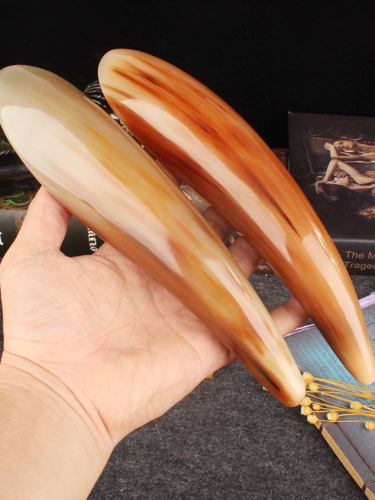 Natural white yak horns scraping bar large massage board tea spoons foot bottom point rod whole body universal dialing tap bars
