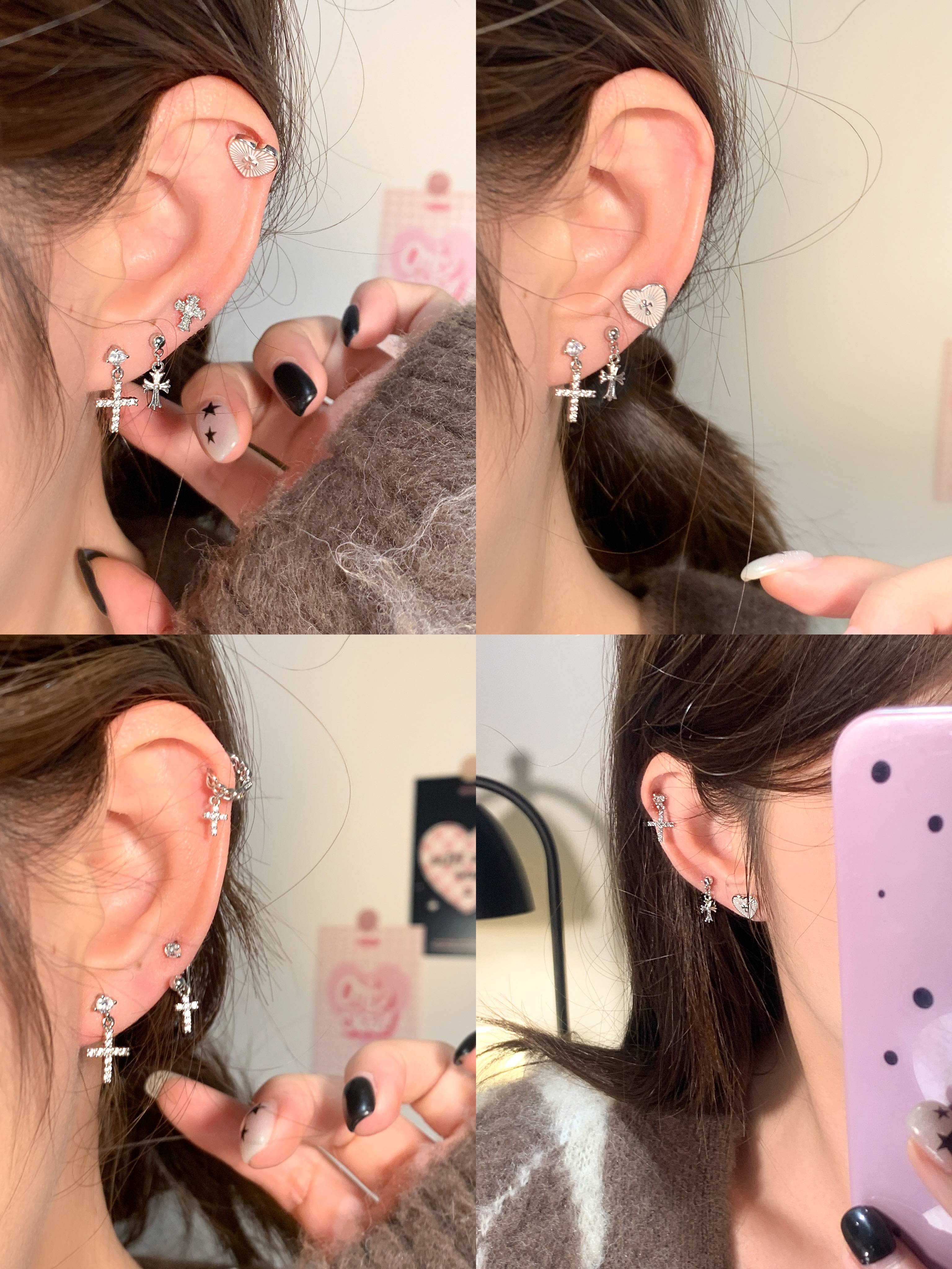 Dudu couple's unique cross shelf velvet earrings female doctoral titanium cochlea nails to prevent allergic ears and ear bone ring