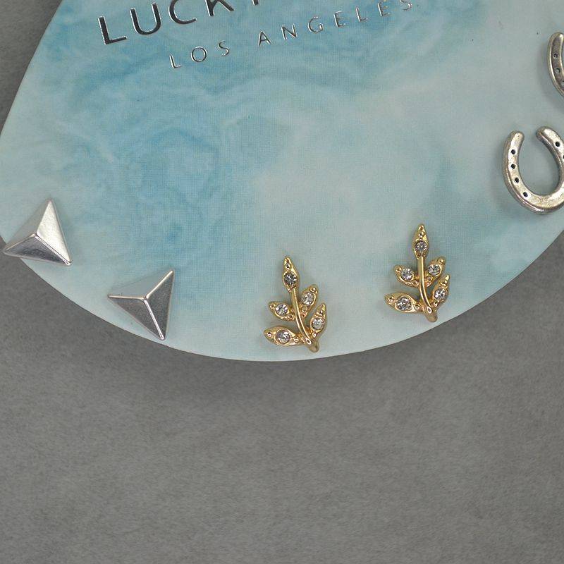 LK earrings, leaves, leaf horseshoe iron