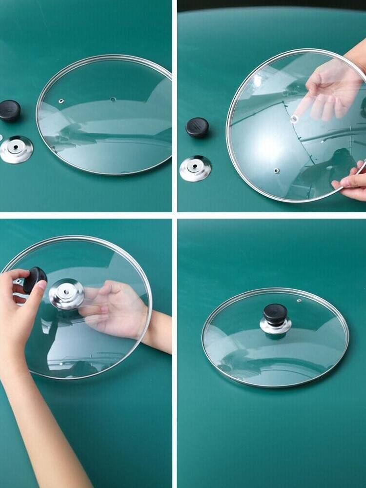 A pan-cap steeled glass cap with a transparent lid and a pan-knob stench