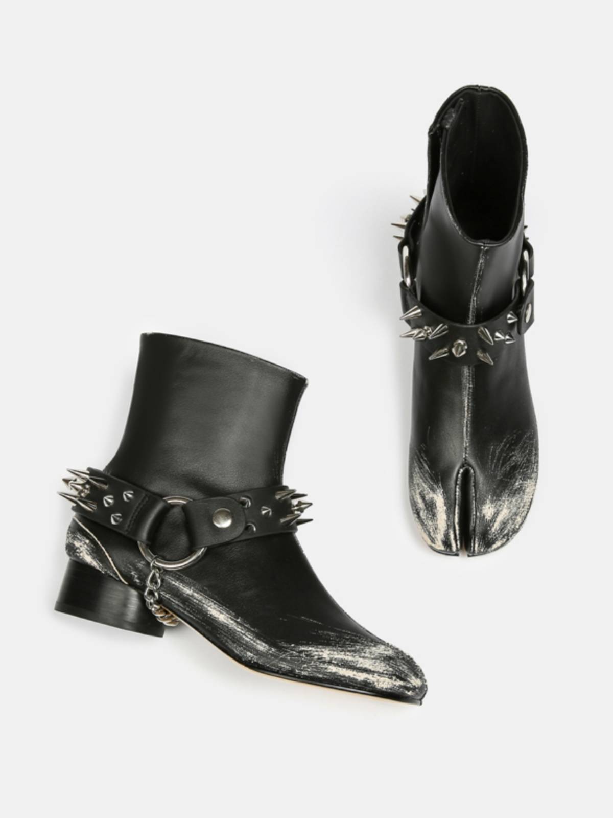 TABI split -toe shoes 3cm European and American fashion split -toe short boots Coarse heel liu Ding Pentapped Short Boots Pig Sweet Female Woman