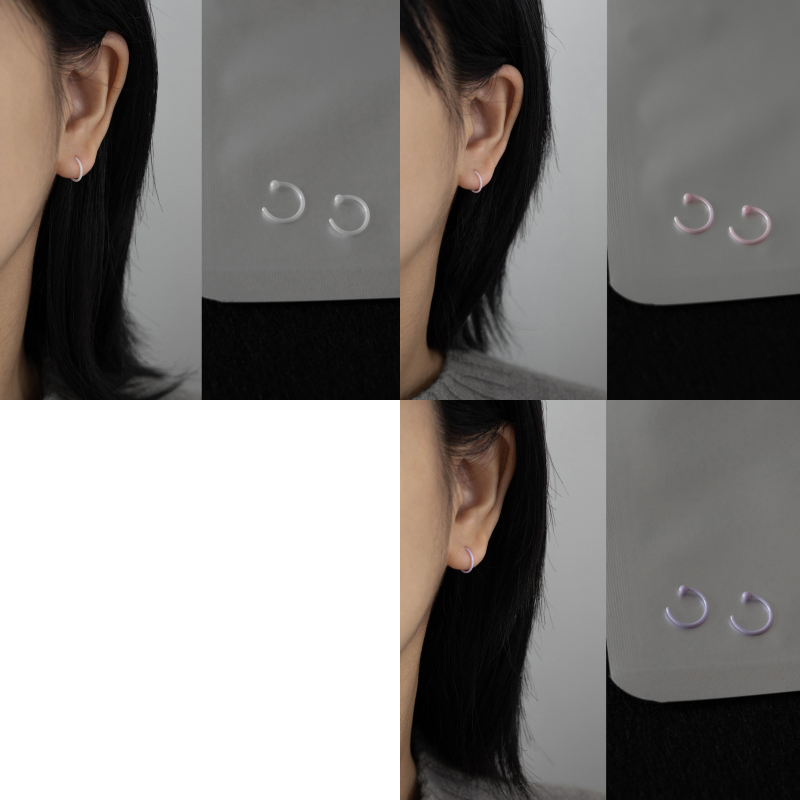 White + pink + purple ceramic earring - 3 pairs