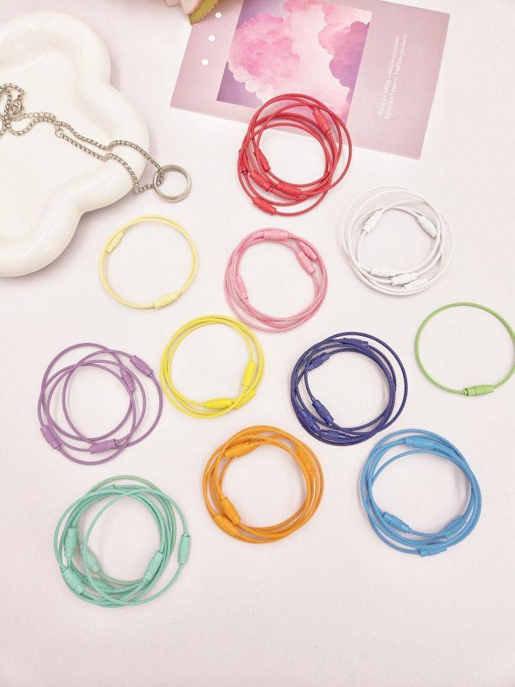 Color steel wire rope keychain lacquer ring steel wire rope wrap stainless steel steel wire rope buckle key ring rope
