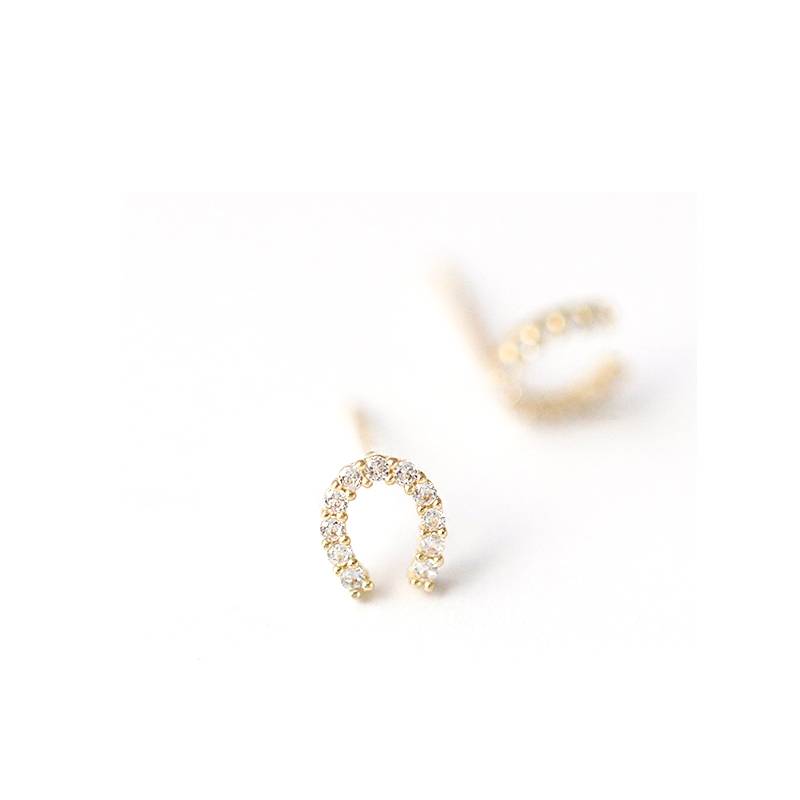 Stong light luxury 925 sterling silver lucky horseshoe iron full diamond earrings mini breathable U letter earrings temperament earrings