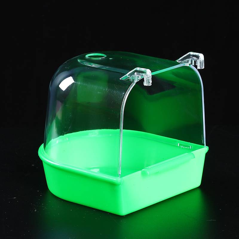The green cage is for the tiger-skinned little bird