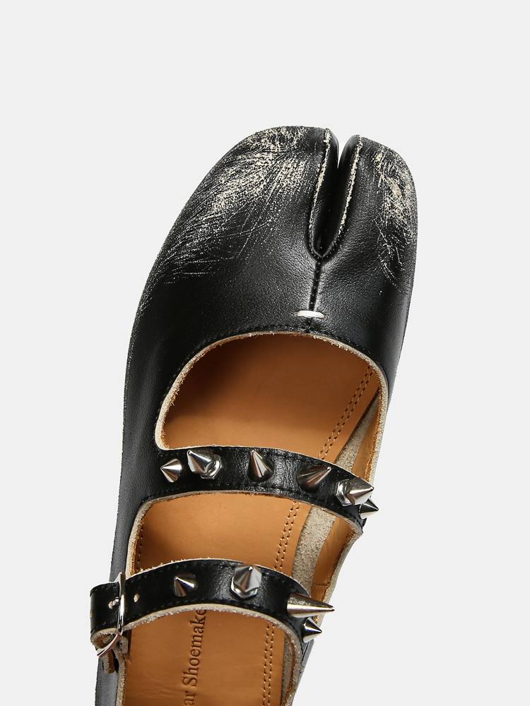 Tabi split -toe shoes new leather willow willow Pentoping breeze flat bottom buckle as old horseshoe pork trotters and shoes women
