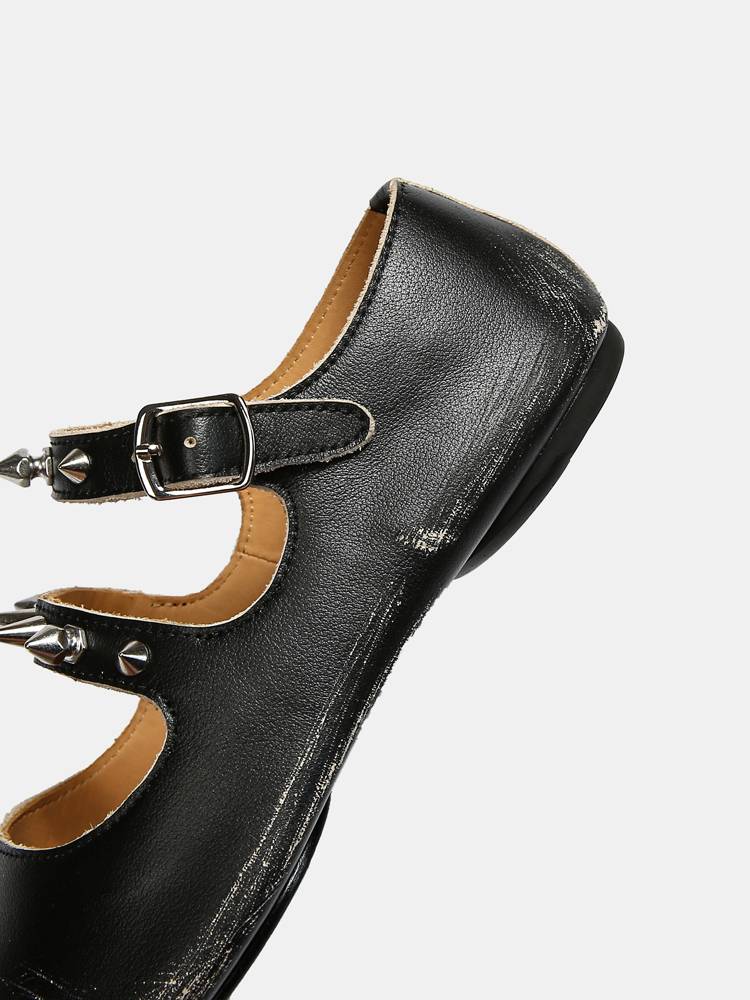 Tabi split -toe shoes new leather willow willow Pentoping breeze flat bottom buckle as old horseshoe pork trotters and shoes women