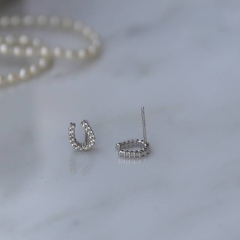 U -shaped horseshoe earrings full diamond slightly inlaid vermiculite, sterling silver S925 lucky horseshoe iron temperament earrings special offer