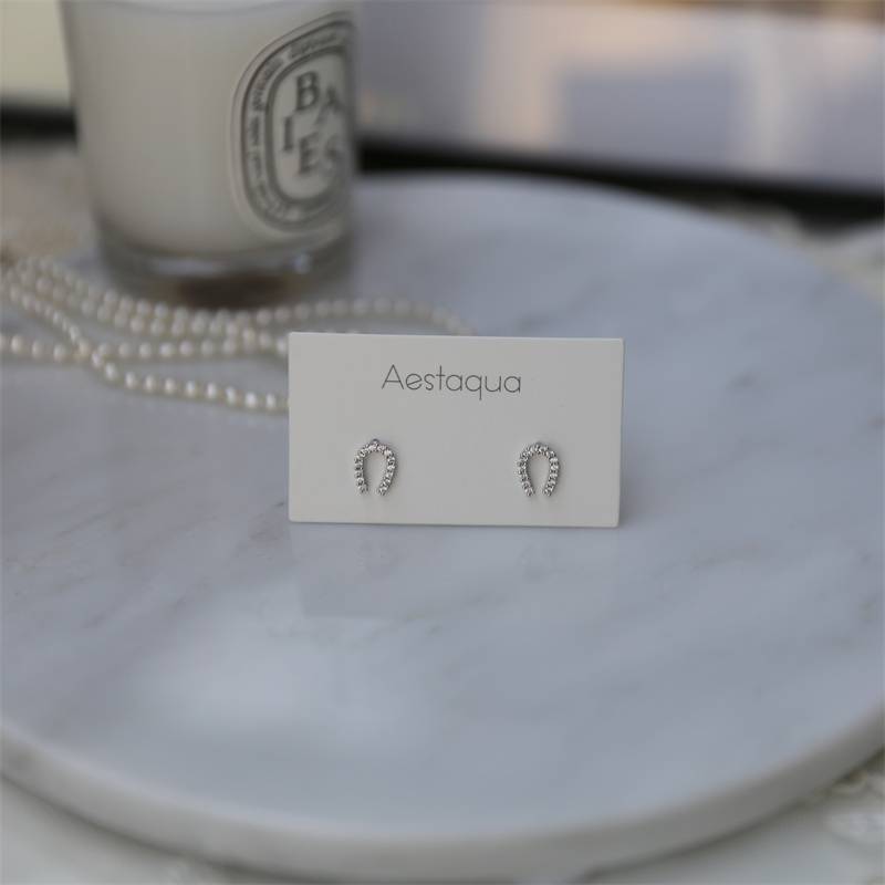 U -shaped horseshoe earrings full diamond slightly inlaid vermiculite, sterling silver S925 lucky horseshoe iron temperament earrings special offer