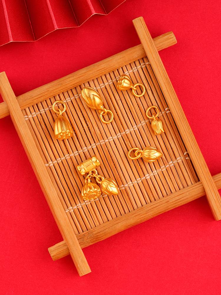 Shajin Ancient Fa Golden Lotus Two Lotus Puff Drinking Hand Rope DIY Accessories Bracelets Good Yun Lianlian suspension