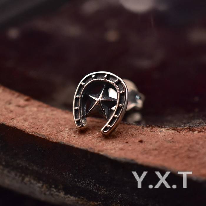 925 sterling silver male earrings Horseshoe Iron Pentagon Thailand Retro Personality Ins niche women versatile simplicity