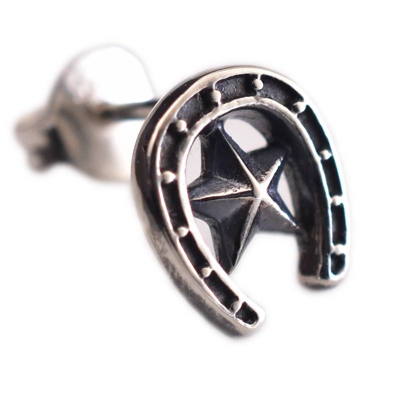 925 sterling silver male earrings Horseshoe Iron Pentagon Thailand Retro Personality Ins niche women versatile simplicity