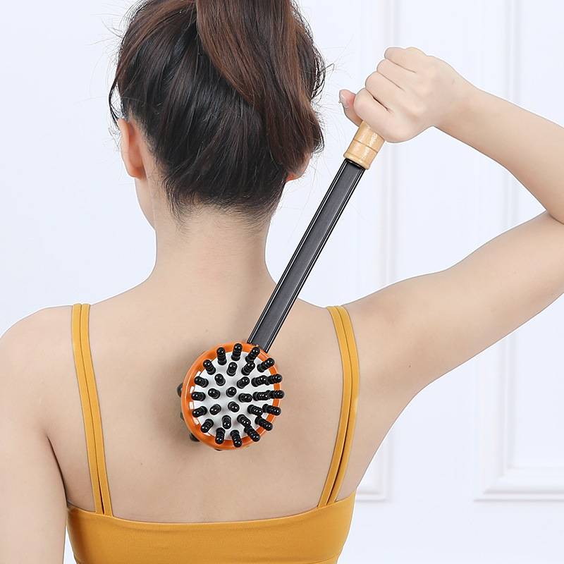 Hand -holding backmaker knocking massage hammer wooden meridian massage rod to beat neck shoulder back hammer shoulder fitness