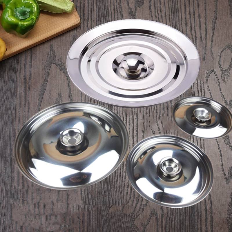 Stainless steel pot lid glass lid with a general oil basin drum covering cup lid stir -fry cooking pot lid, round flat lid
