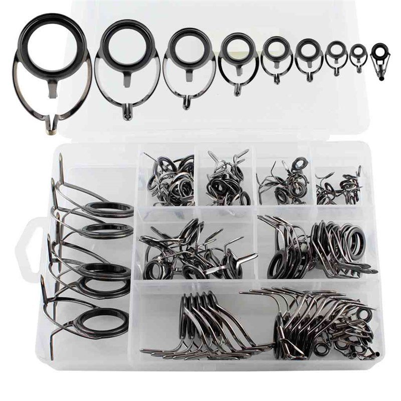 85 PIECES OF CERAMIC-GUIDED RING RODS AND R GEAR PARTS FOR FISHING GEAR SOLD IN FACTORIES