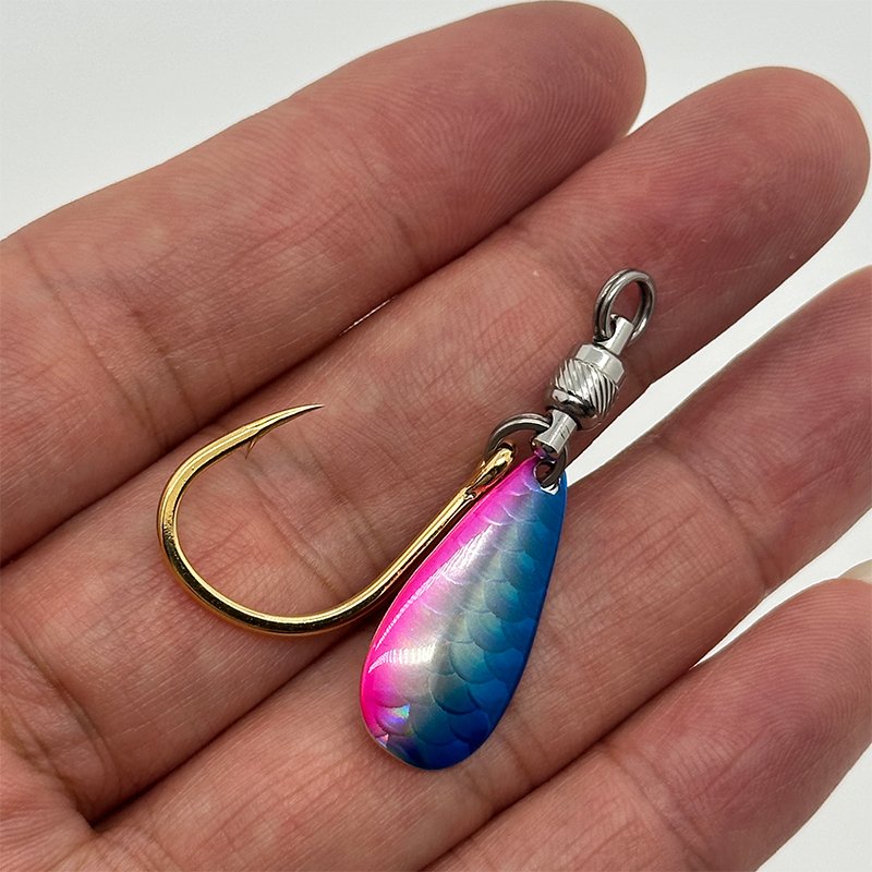 THE BKK SPINS THE SWIRL, THE SWIRL, THE SEA-FISH, THE BLACK-HEAD, AND THE HOOK, THE FAKE BAIT, THE 8087-NP LIVE BAIT