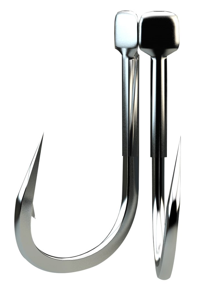 Big blue fish hooks scrambling up the bulk of fish hooks, and big, big fish hooks with stinging hooks