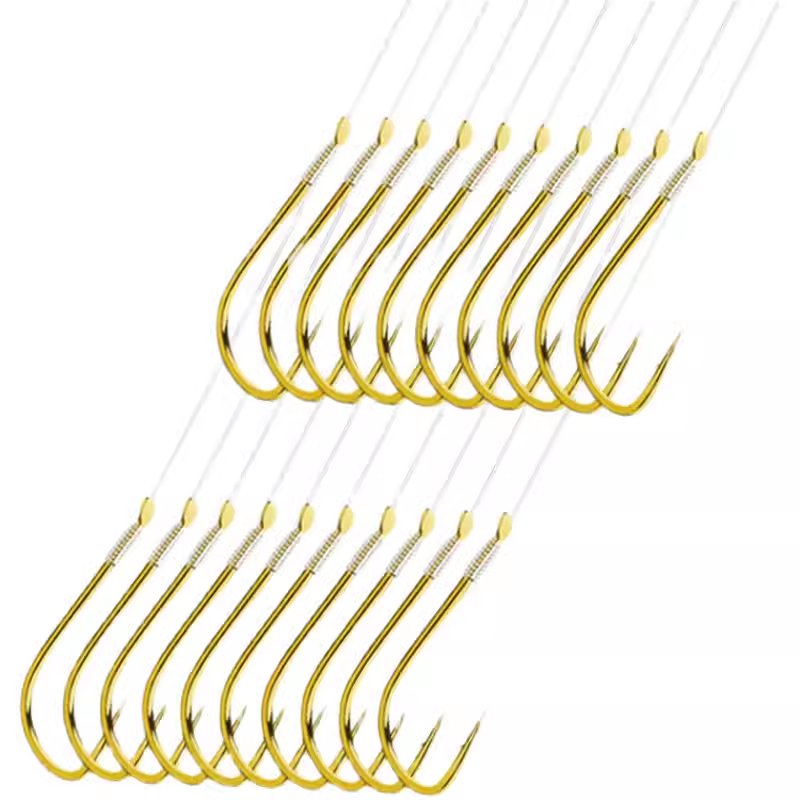 A full set of bilge lined up with gold sleeve lined up with fish hooked with hooks, and a new East Creek