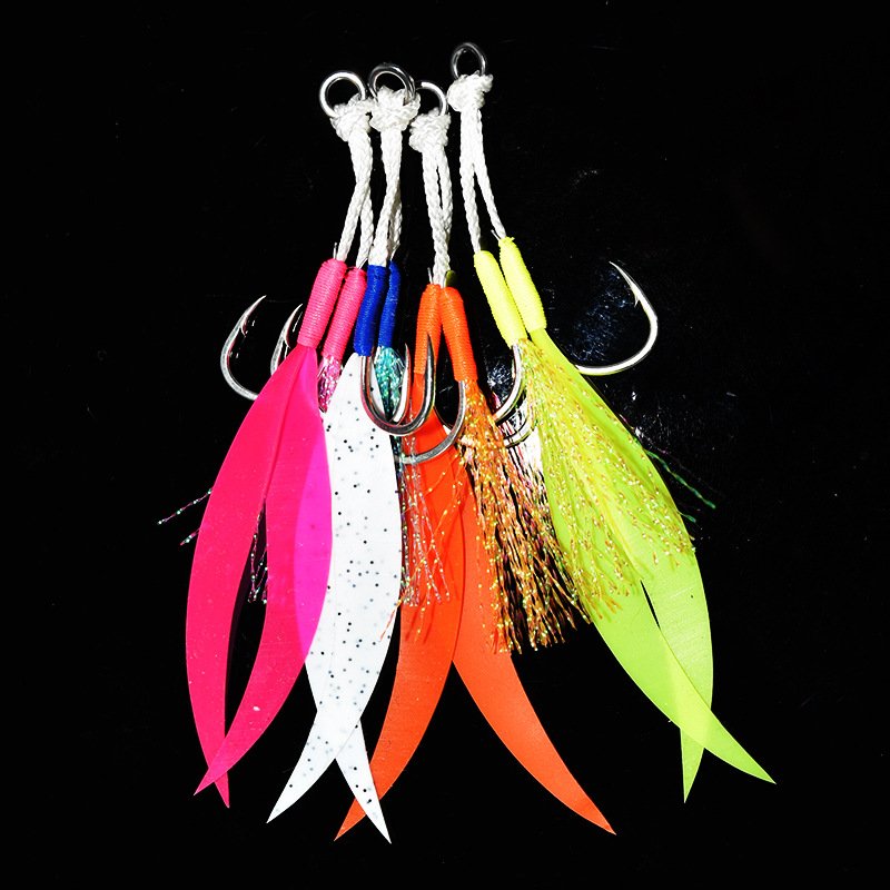 Two hooks of sea-fished steel, lead-fish hooks with bright silk silica gels, gears for boat-fishing vealing veggies