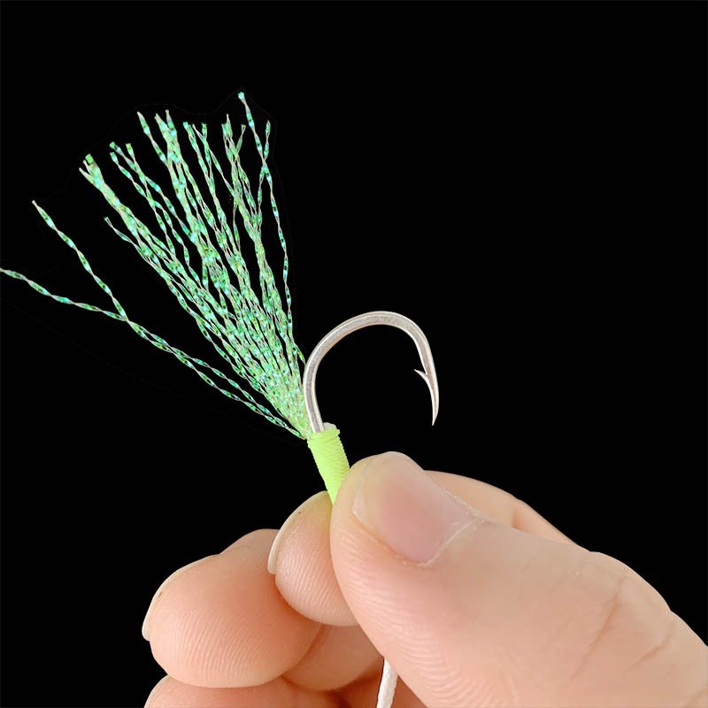 Two hooks of sea-fished steel, lead-fish hooks with bright silk silica gels, gears for boat-fishing vealing veggies