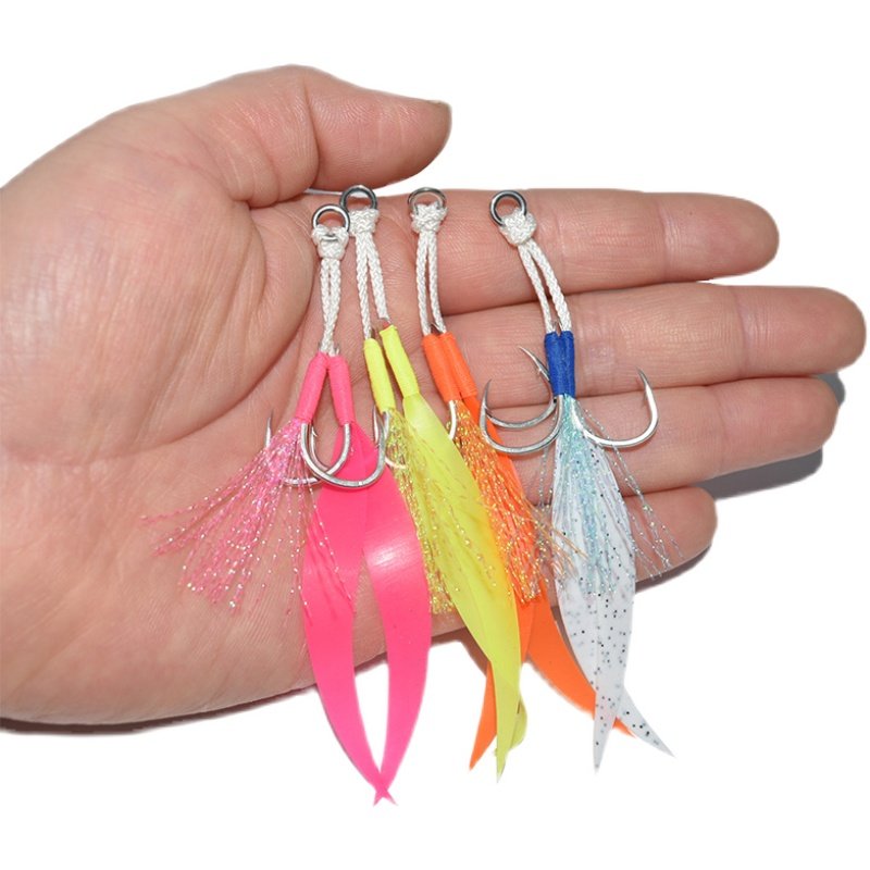 Two hooks of sea-fished steel, lead-fish hooks with bright silk silica gels, gears for boat-fishing vealing veggies