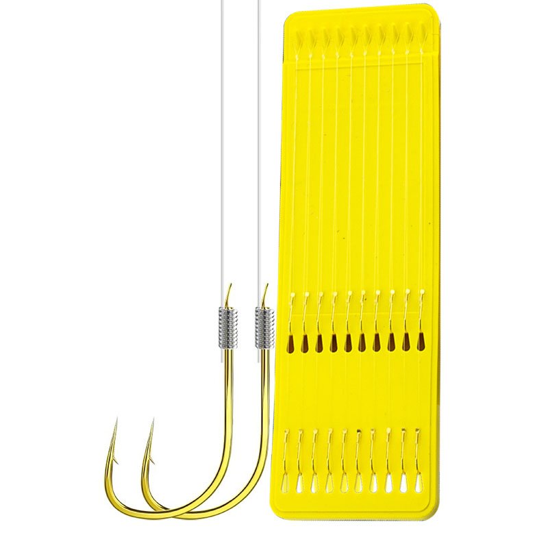 Short-seine double hook hooks tied to finished gold-sleeved gold-sleeved cuffs, and stinged in the stream