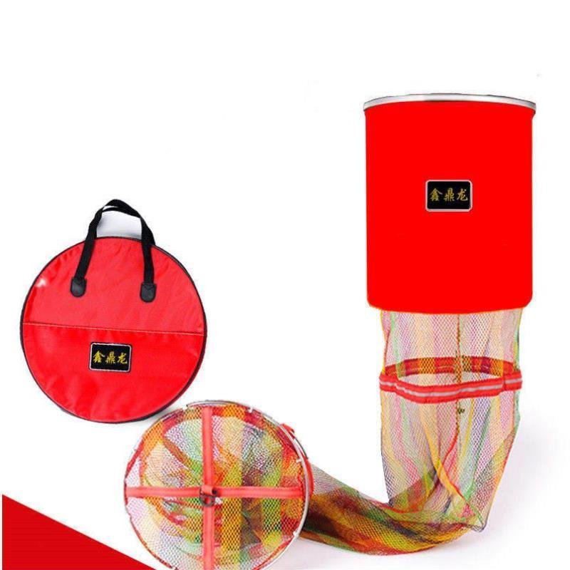 A two-ring red-side pack of fishing gear with a twig of nylon in the small net