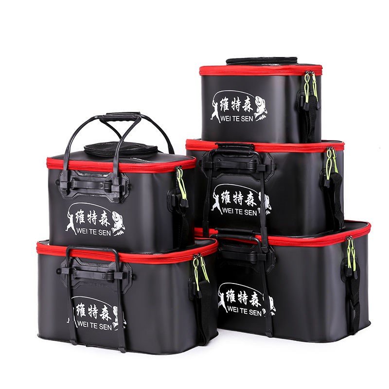 live-fish buckets, wild-fished buckets, eva folding boxes, thick multi-purpose fish drums, full of gear
