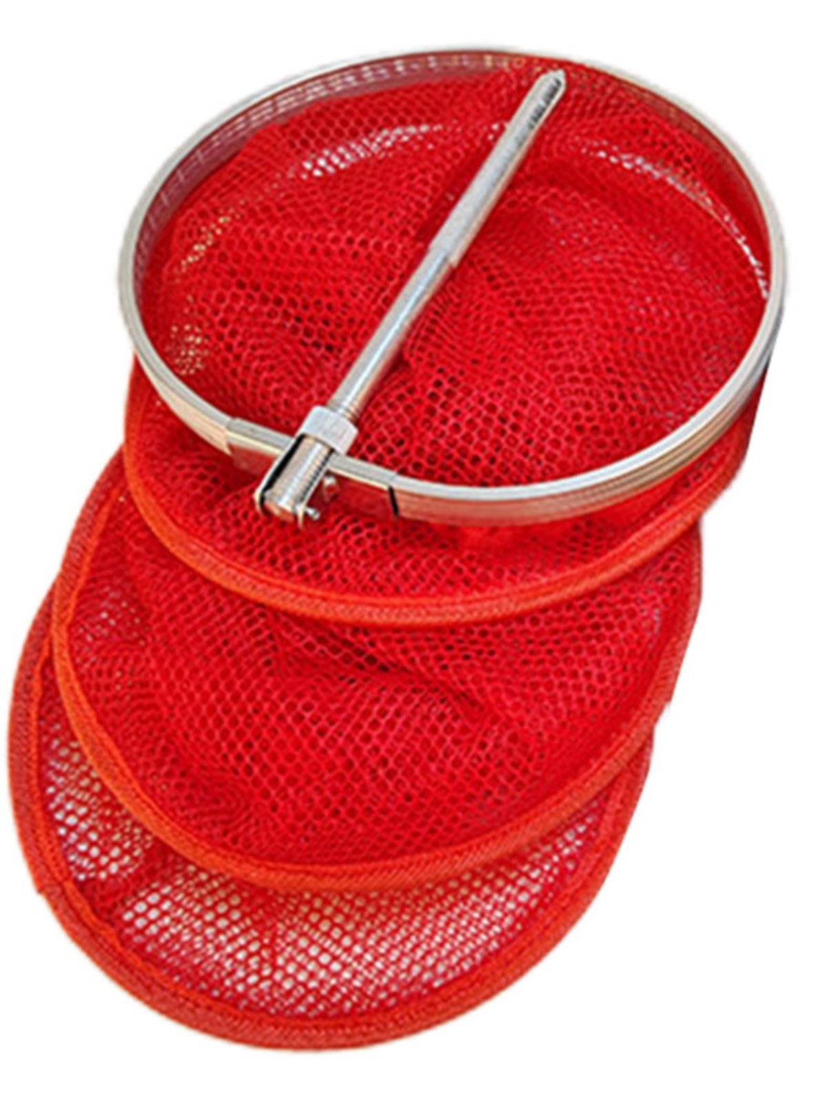 The mini-brook small-eye net folds and carries us out to fish in the middle of the river