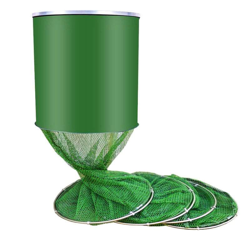 The thicker fish guard, the green double-ring black pits, the net-covered, stainless steel double-ring