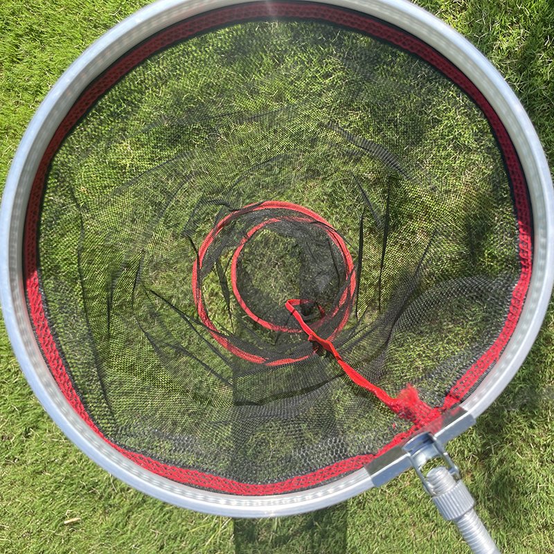 The mini-brook small-eye net folds and carries us out to fish in the middle of the river