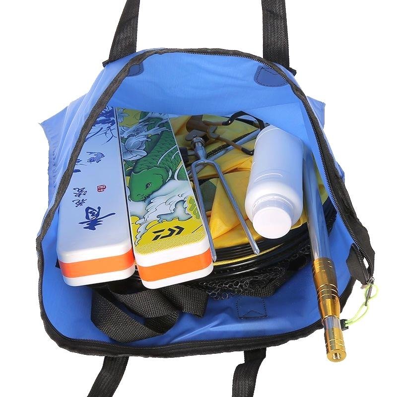 Folding of hand-held fishing bags multifunctionally and thicker water-protected fish drums loaded with drum fishing gear