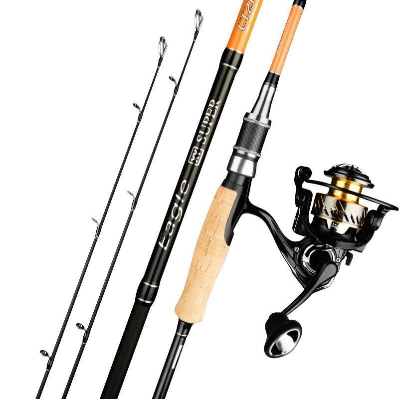 A FISHER NAMED CARBON LUANG POLE WITH A DROP-DOWN WHEEL AND A LITTLE M/MH SUPER-HARD HANDLE ON THE POLE