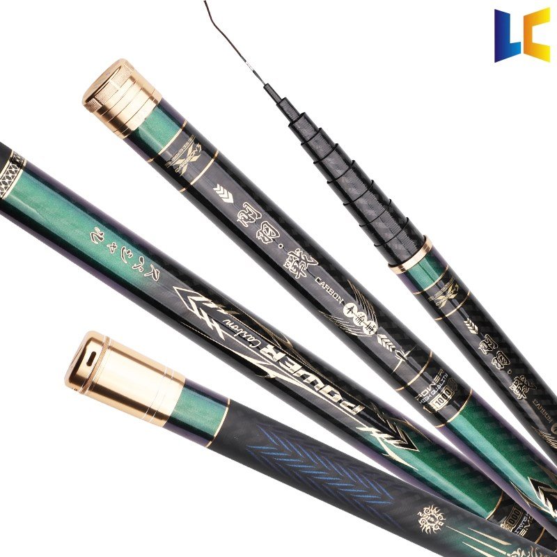 CFIBROUS-FIBROUS-TRADITIONAL-FISHING POLES WITH A 12-METRE-LONG POLE AND A 13-METRE-LIGHT, SUPER-RIGGED-Q-FISHING ROD