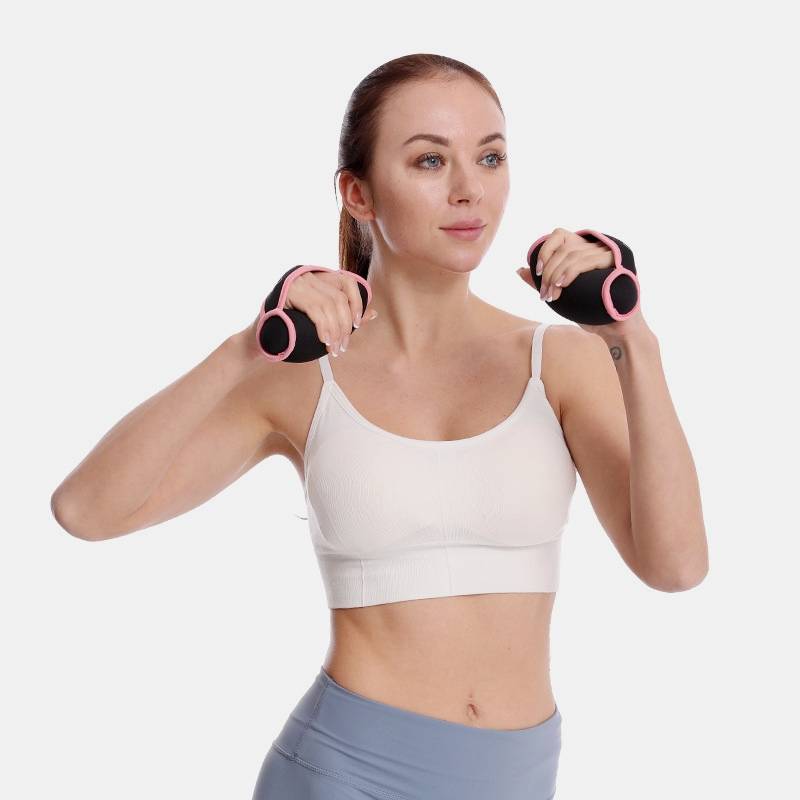 Runs the weight of the dummy bell, and the skinny arm lady dances the yoga gym and holds the ding bell