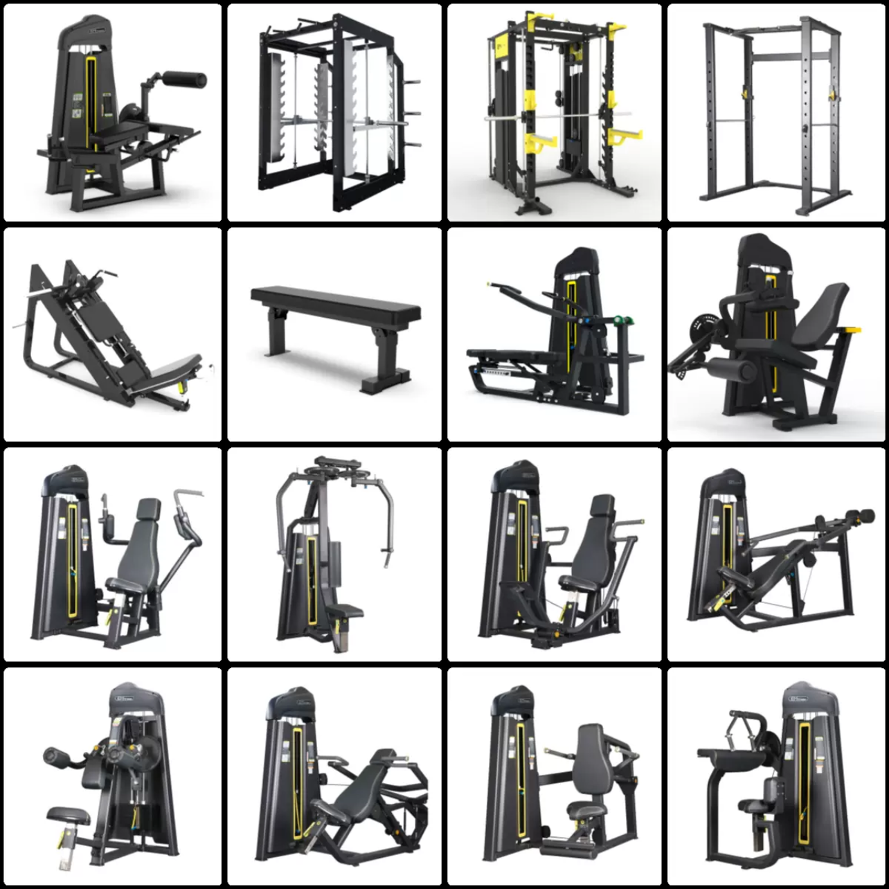 Commercial thighs inside and inside Harker squat butterfly expansion, chest, chest extension, legs, single double bars, small flying bird push chest