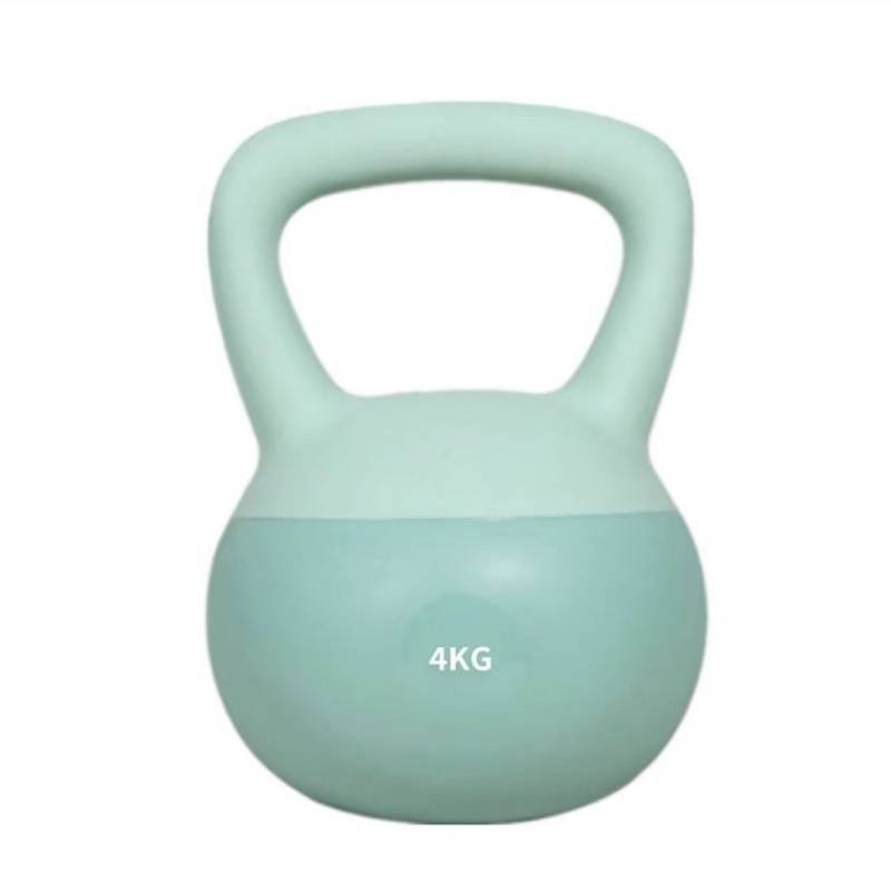 The soft kettle bell lady gymnasts exercise their hips with a can of dumb bells and thin twirling equipment