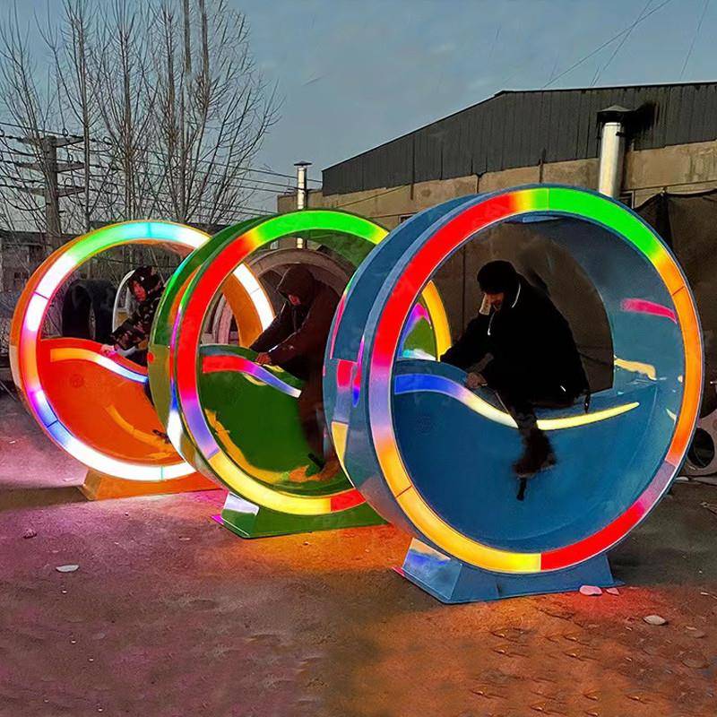 FRP bicycle fountain Interactive equipment Water Jet Intelligent Park Scenic Area Net Red Stainless Steel Bicycles Factory