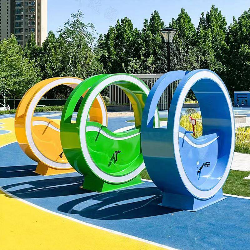 FRP bicycle fountain Interactive equipment Water Jet Intelligent Park Scenic Area Net Red Stainless Steel Bicycles Factory
